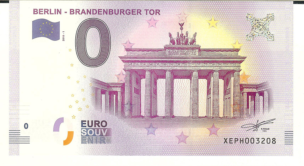 Лот 176. Банкнота 0 евро (Бранденбургские ворота)
